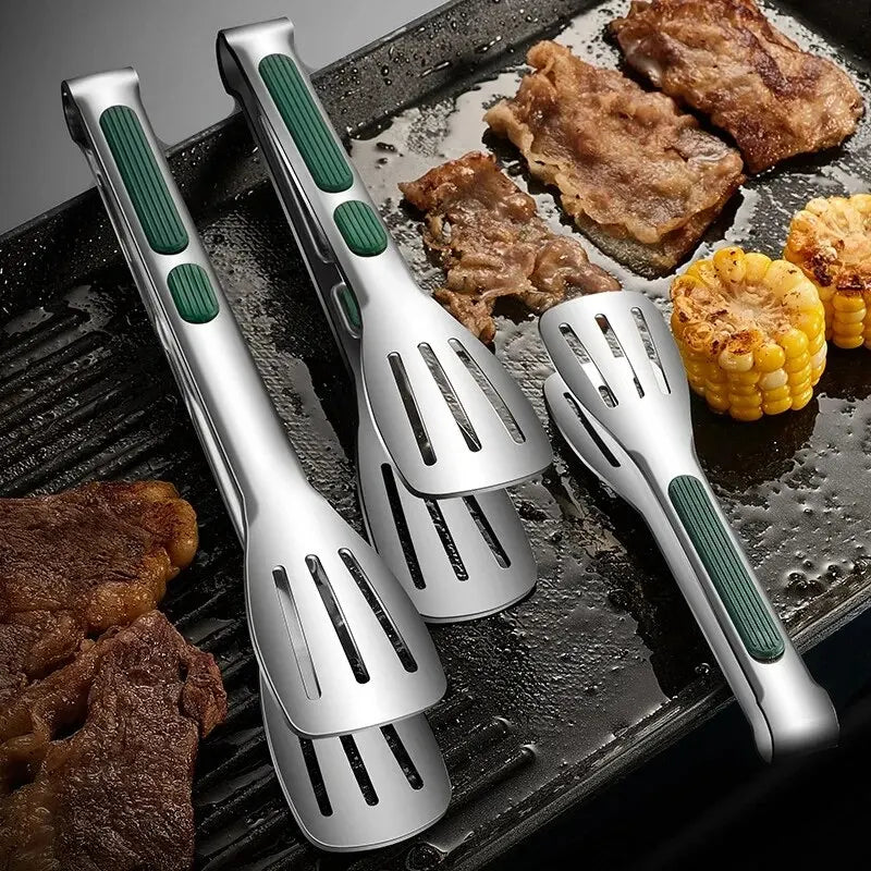 Non-slip stainless steel food tongs for grilling, salad, and barbecue